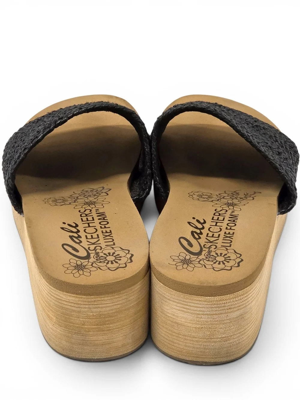 Cali from Skechers Luxe Foam Black Woven Wedge Sandals - Size 8 EUC